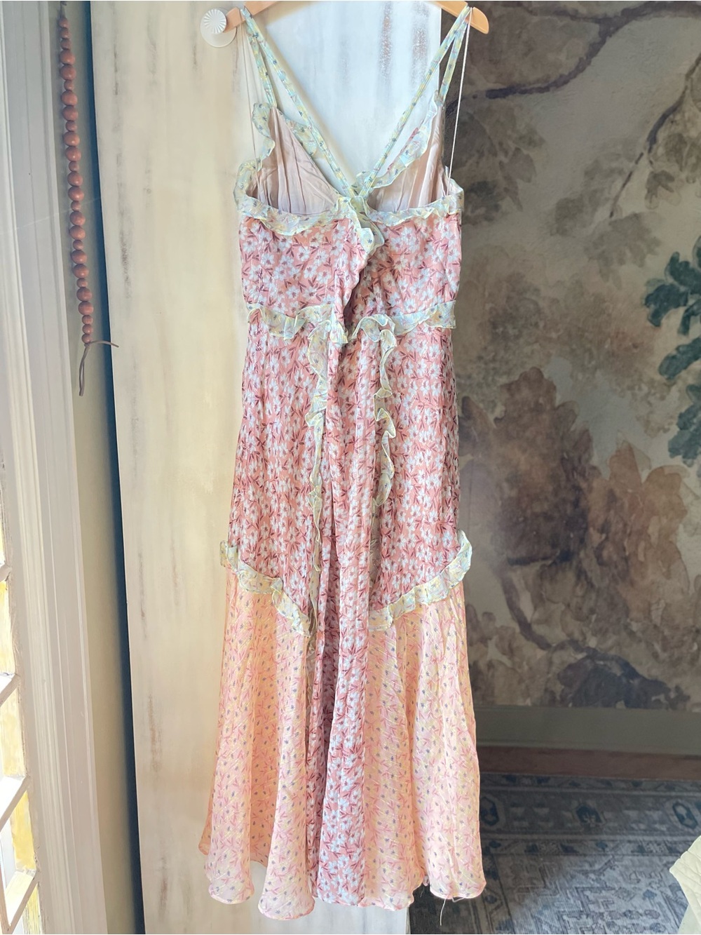 Rebecca Taylor Pink and Pale Green Floral Ruffle Slip - Picture 6 of 7